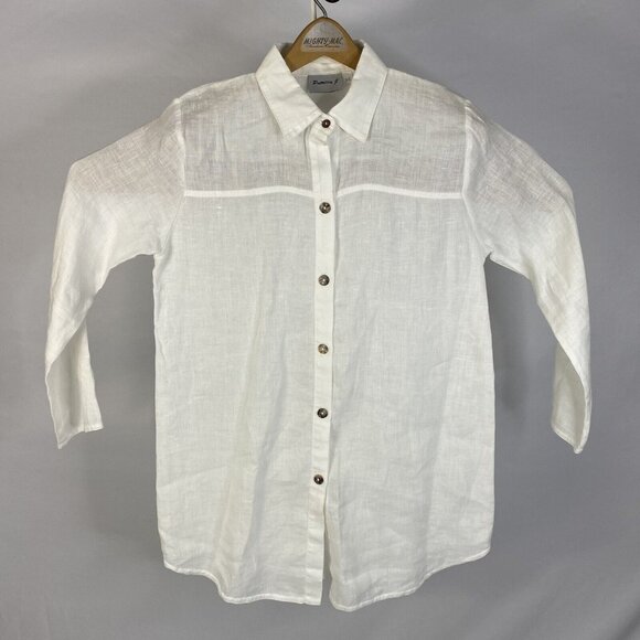 Patricia J Womens White L/S Pure Linen Button Down XS - Picture 1 of 8